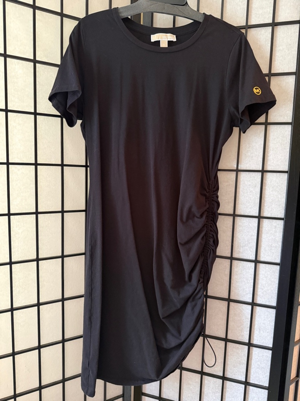 Michael Kors Black Side-Ruched Short Sleeve Tee Dress size XL